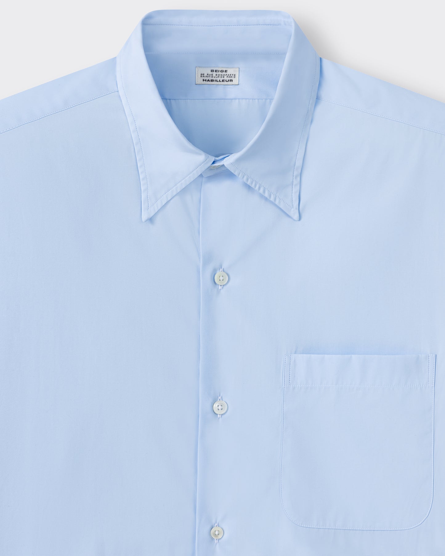 Classic collar detail, sky blue cotton poplin shirt, BEIGE HABILLEUR PARIS