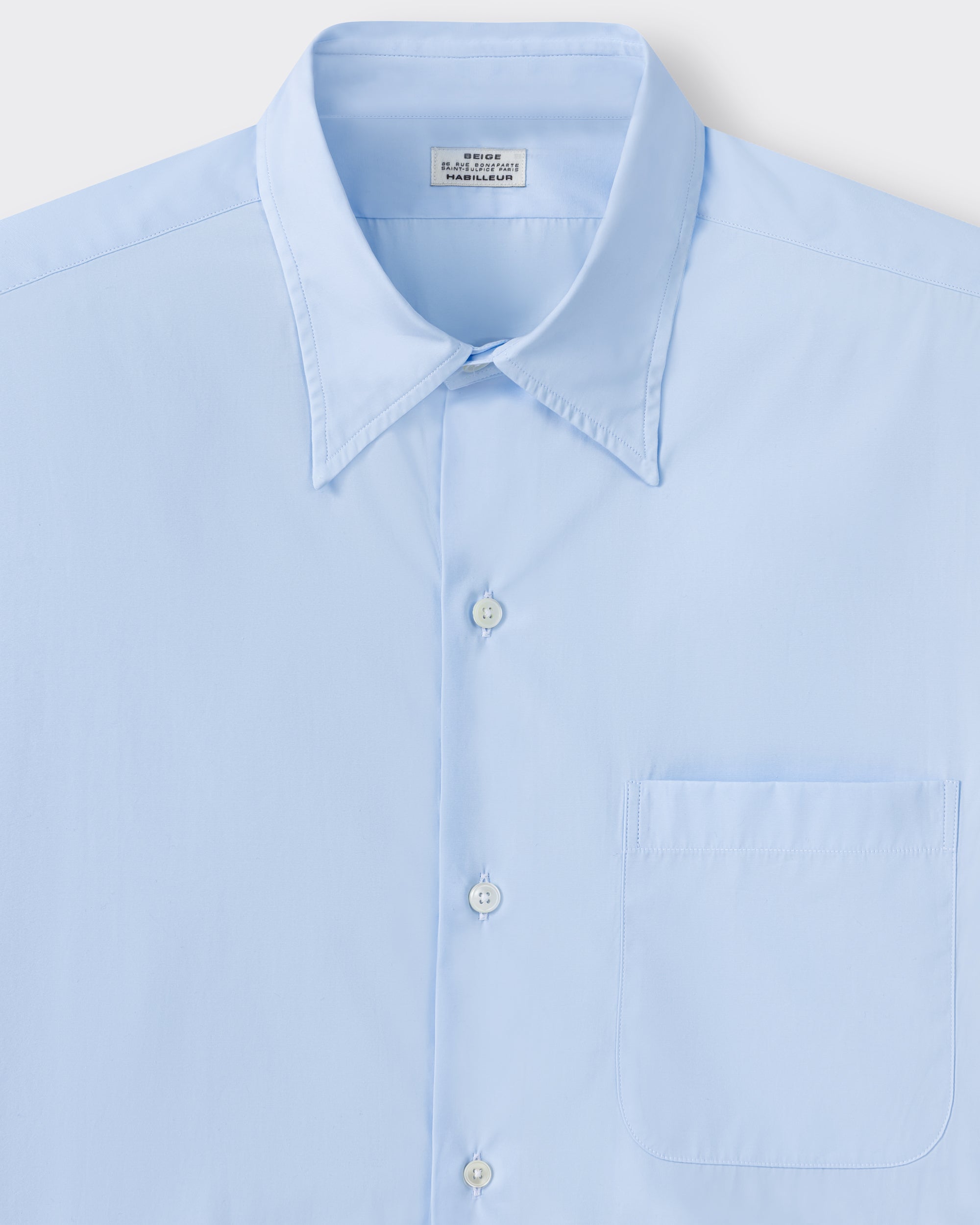 Classic collar detail, sky blue cotton poplin shirt, BEIGE HABILLEUR PARIS