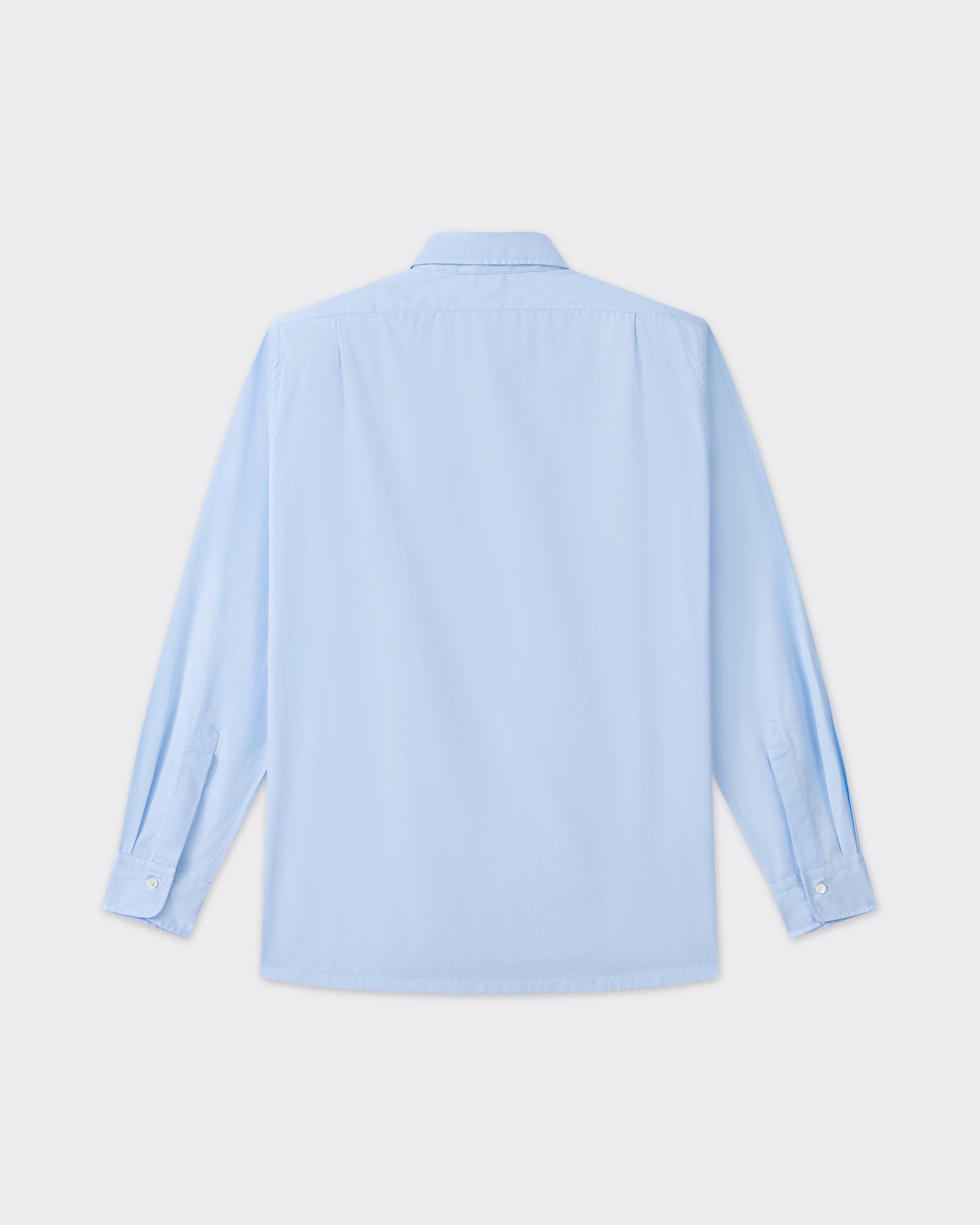 Back view, sky blue cotton poplin shirt, BEIGE HABILLEUR PARIS