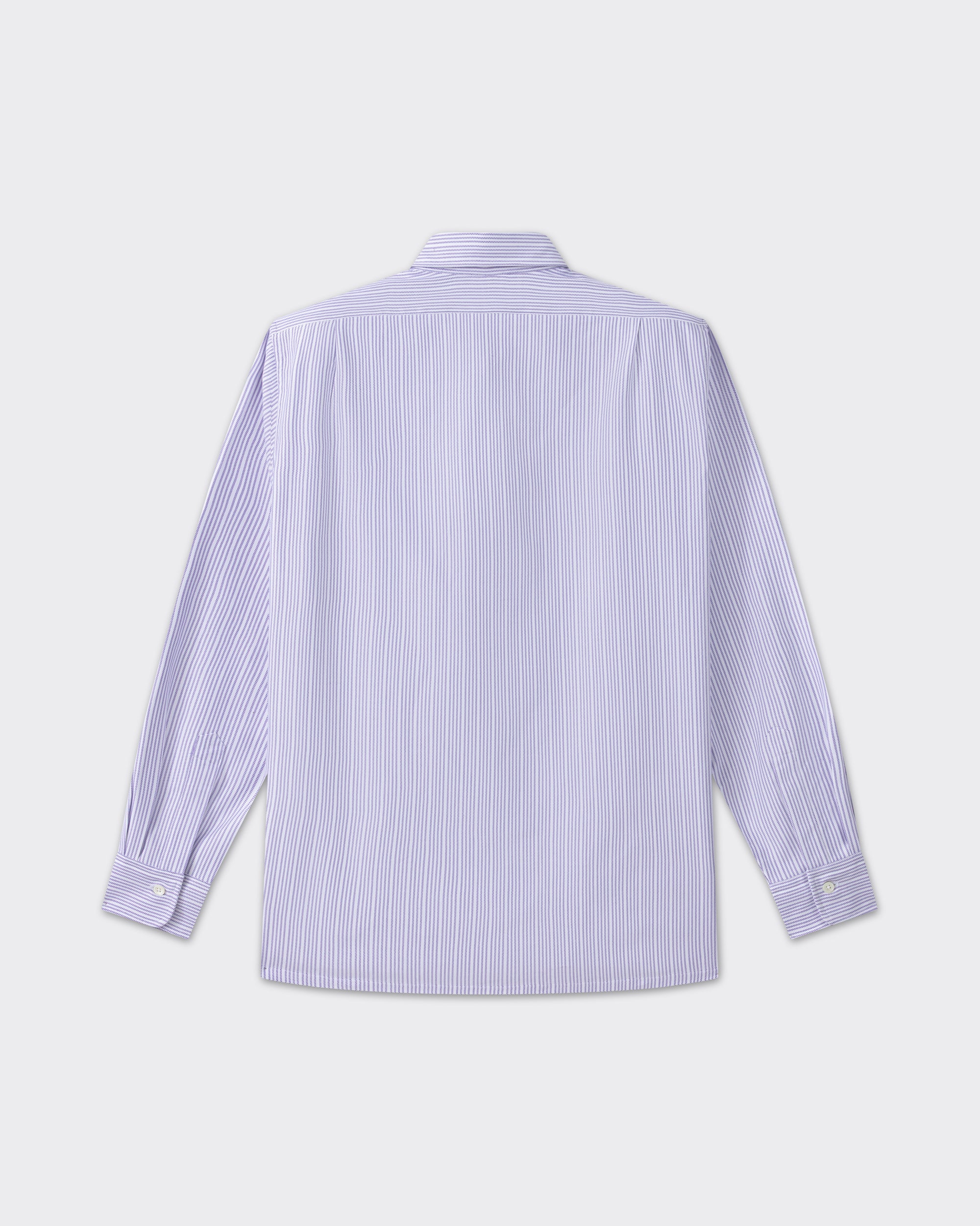 Back view, white and lavender striped cotton oxford shirt, BEIGE HABILLEUR PARIS