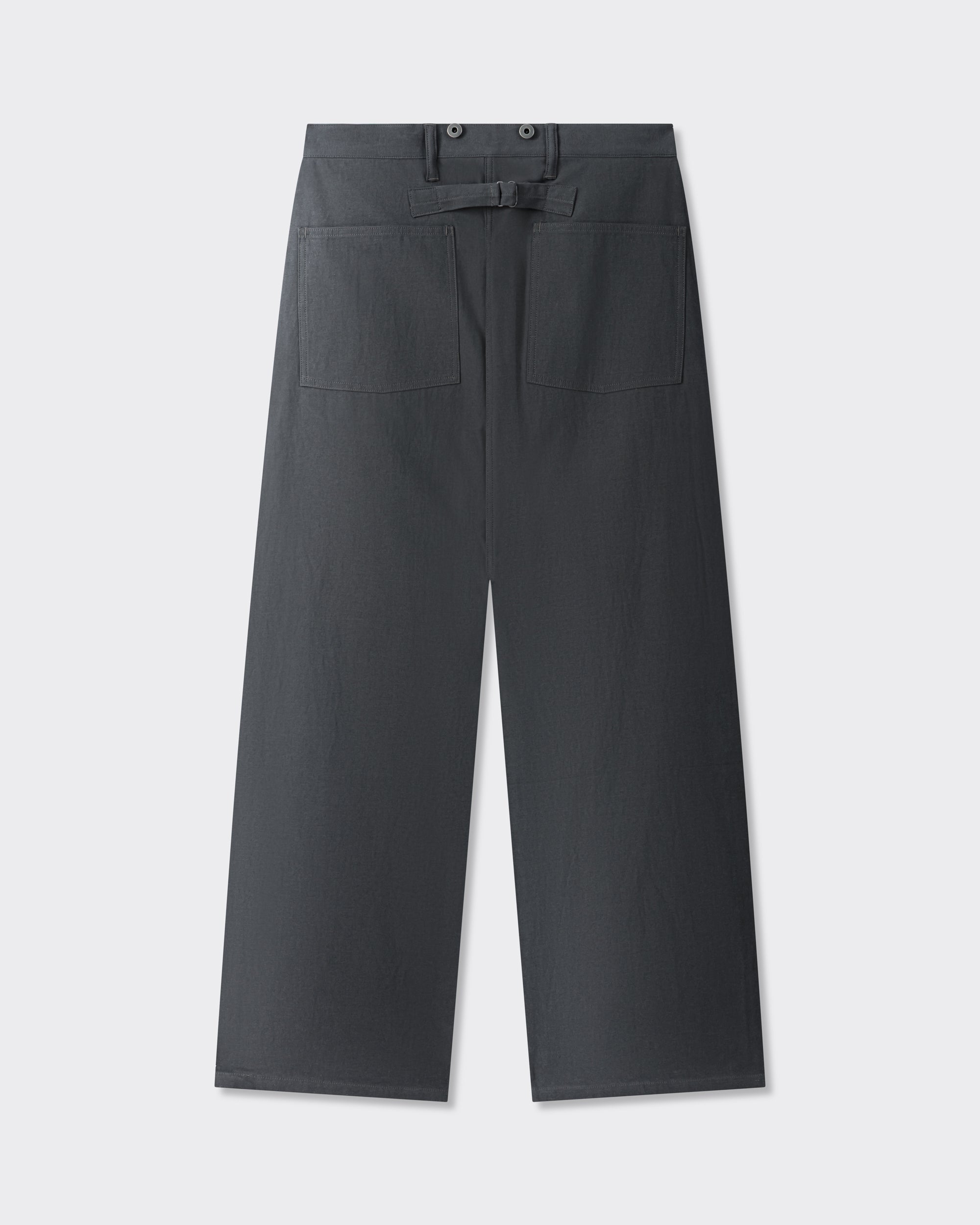  T.T Lot.204 Engineer Trousers charcoal in cotton hemp satin, back view