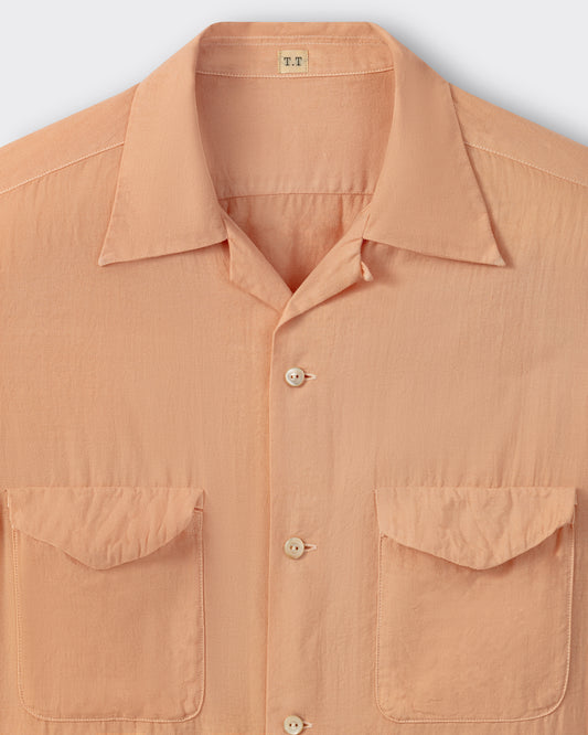 Open collar detail, T.T Lot.101 Sakura shirt, hand-spun cotton