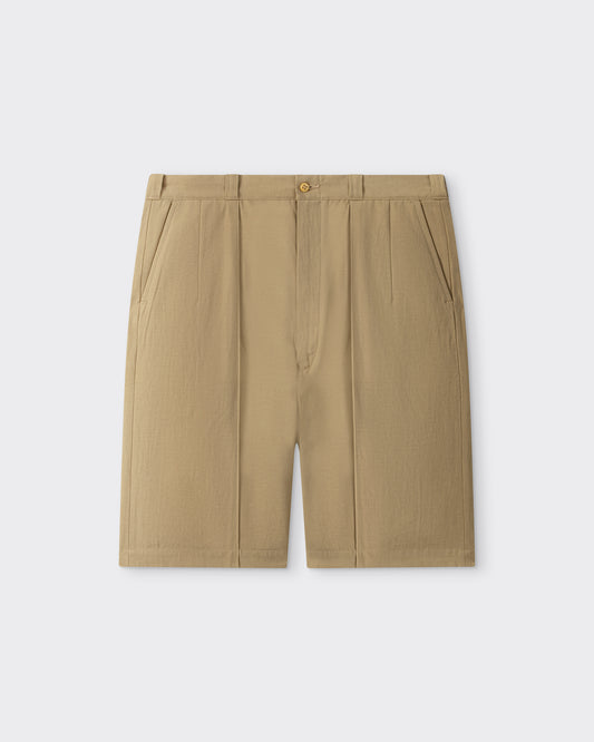 T.T Lot.215 short à pinces en satin coton chanvre, vue de face