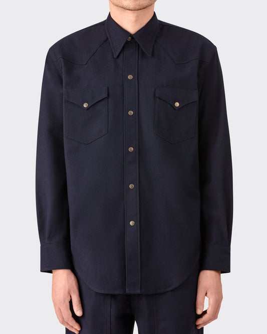 “ABIQUIU” Wool Twill Shirt : Navy