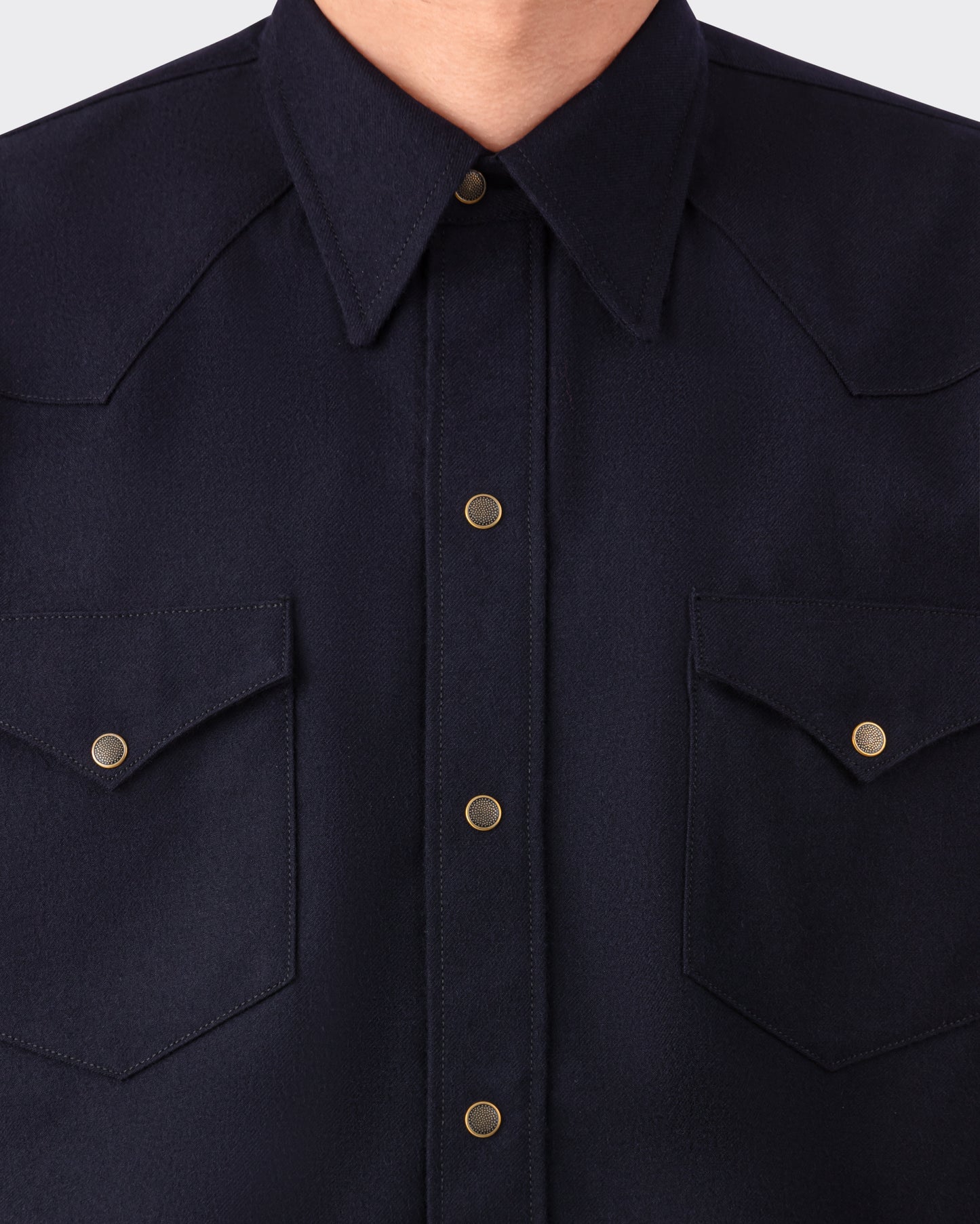 “ABIQUIU” Wool Twill Shirt : Navy