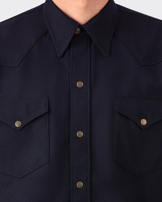 “ABIQUIU” Wool Twill Shirt : Navy