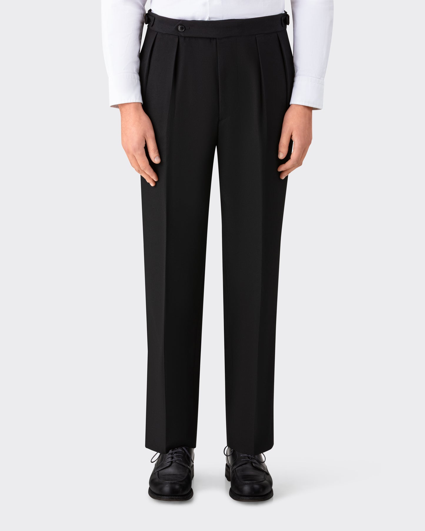 Pantalon à Pinces en Gabardine de Laine : Noir