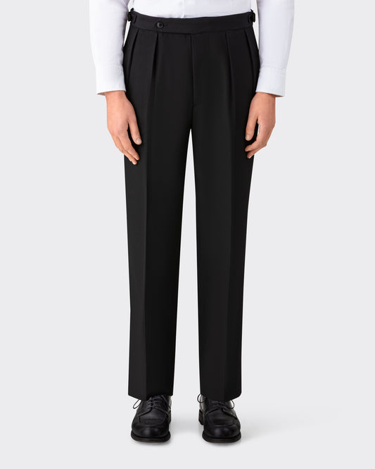 Pantalon à Pinces en Gabardine de Laine : Noir