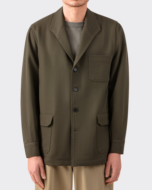 Teba Jacket en Gabardine de Laine : Olive
