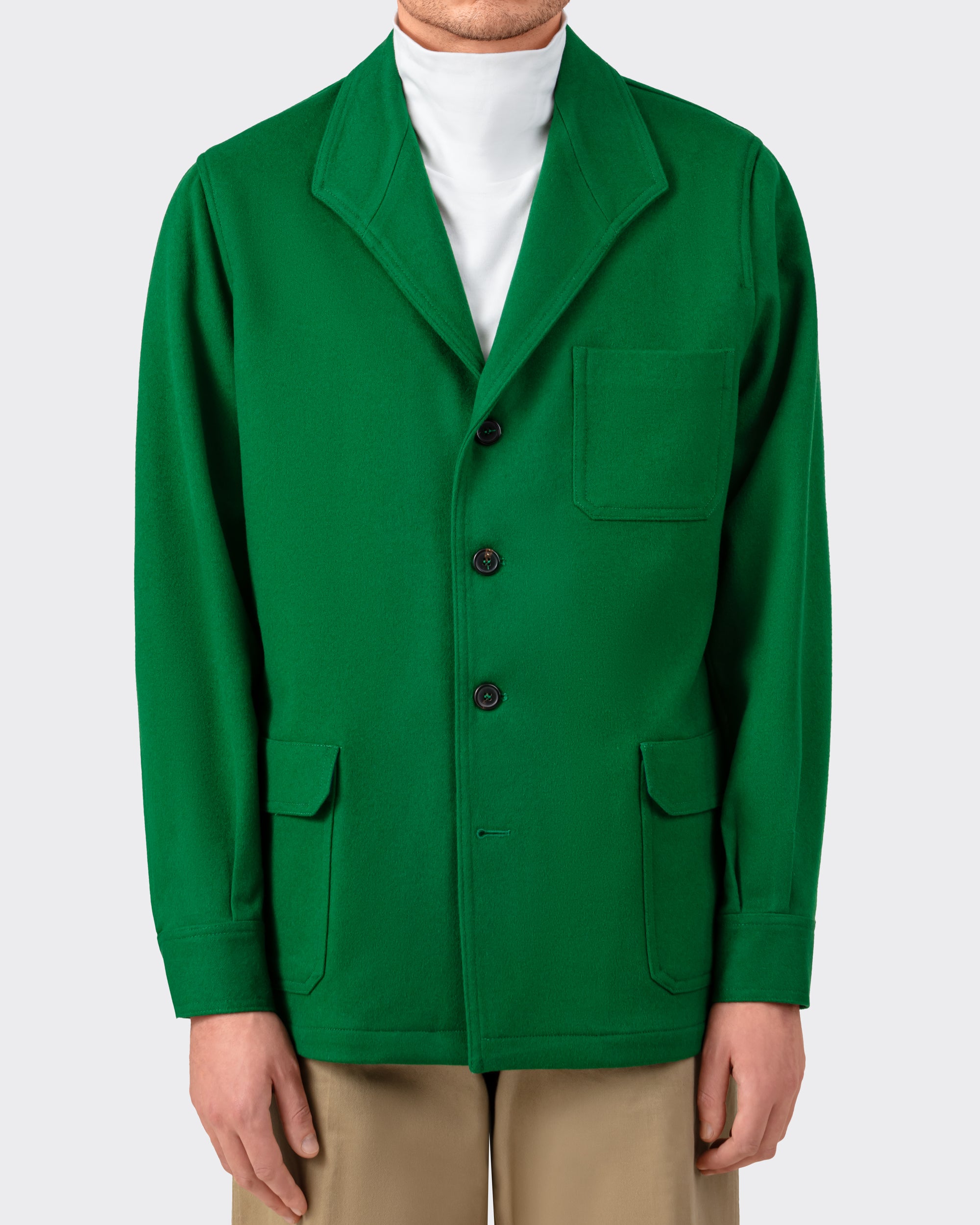 Justo Gimeno : Merino Wool Teba Jacket : Green – Beige Habilleur