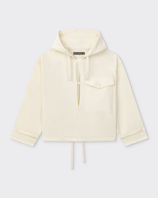 "Balancer Knit" Wool Smock Jacket: White Fleece
