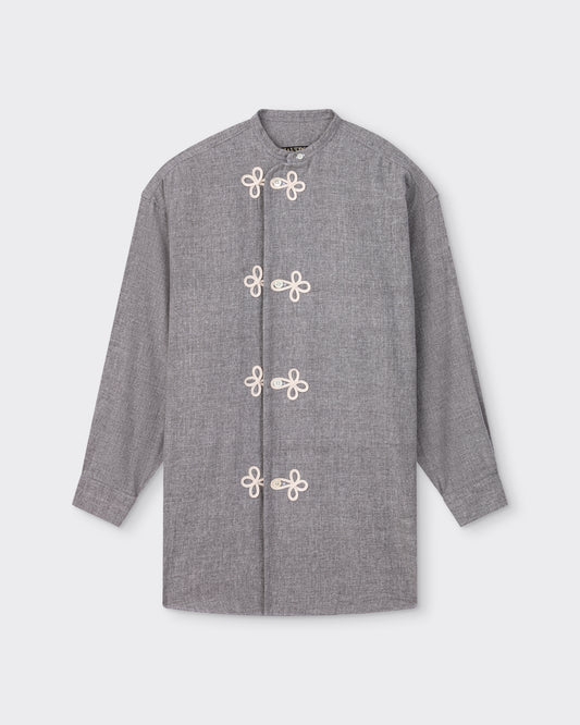 Long Flannel Overshirt: Light Grey
