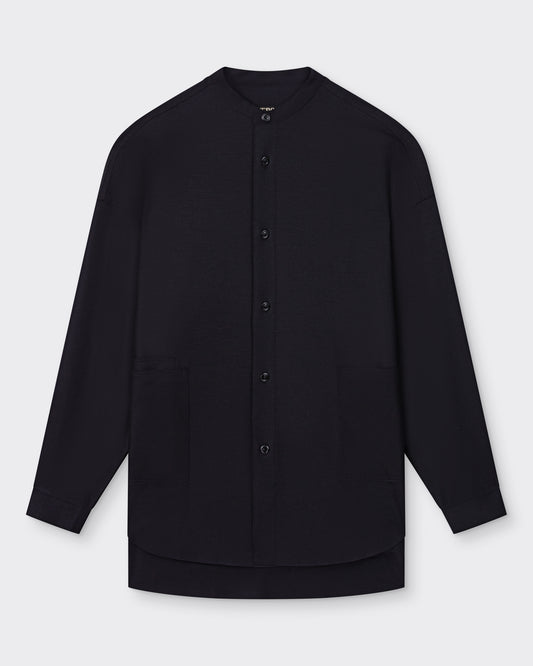 "Balancer Knit" Wool Overshirt : Dark Navy