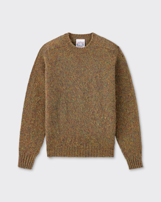 Pull Col Rond Laine Peignée : Vert Automnal