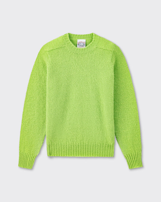 Pull Col Rond Laine Peignée : Vert Citron