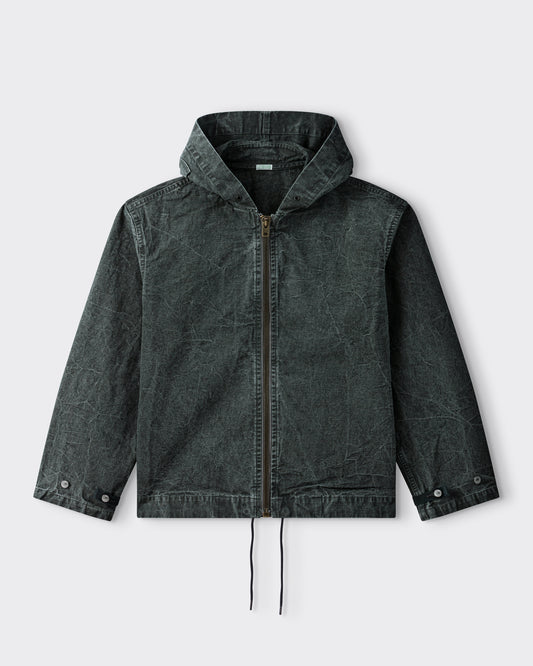 Veste à Capuche en Coton Enduit : Olive