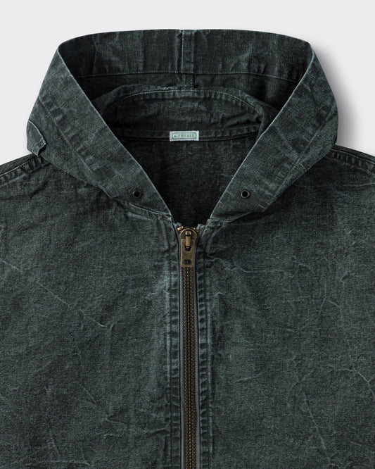 Veste à Capuche en Coton Enduit : Olive