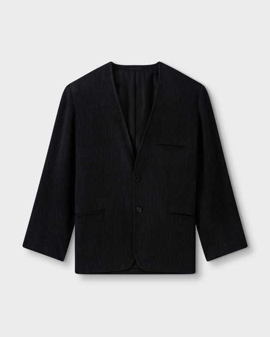 Veste sans col en Cachemire et Soie : Gris Foncé