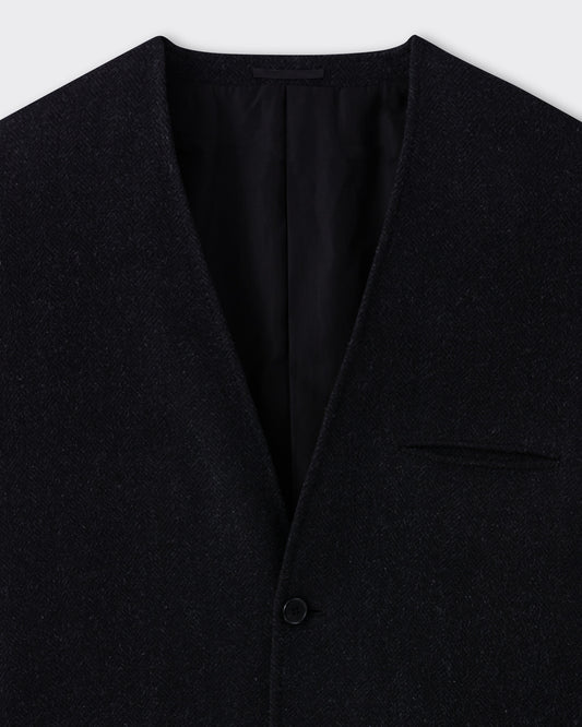 Veste sans col en Cachemire et Soie : Gris Foncé