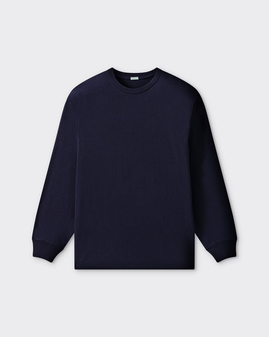 T-shirt Manches Longues en Coton et Cachemire : Marine
