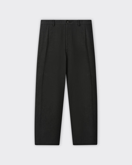 A.PRESSE Type 3 trousers in black cotton, front view, wide straight leg, made in Japan