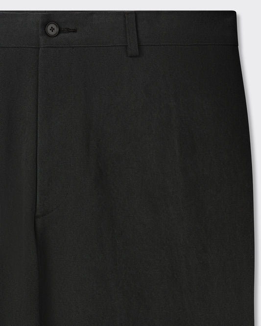 A.PRESSE Type 3 trousers in black cotton, close-up on the fabric and waistband