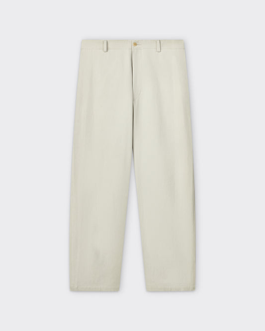 A.PRESSE Type 3 trousers in chalk cotton, front view, wide straight leg, made in Japan
