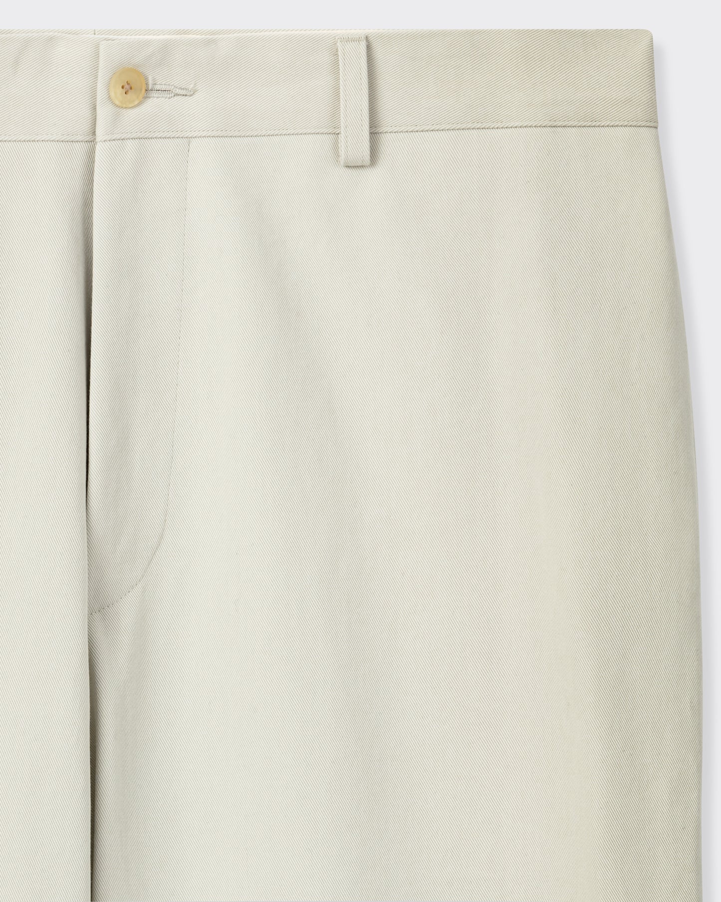 A.PRESSE Type 3 trousers in chalk cotton, close-up on the fabric and waistband