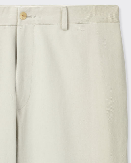 A.PRESSE Type 3 trousers in chalk cotton, close-up on the fabric and waistband