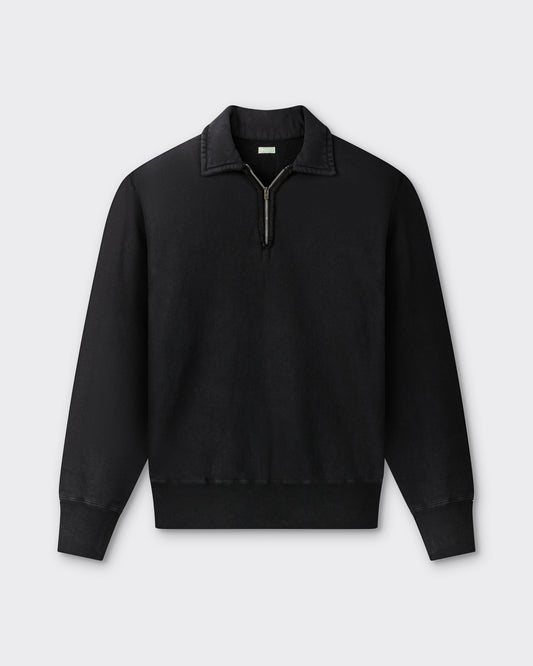 A.PRESSE half zip sweatshirt in black cotton fleece, front view, made in Japan