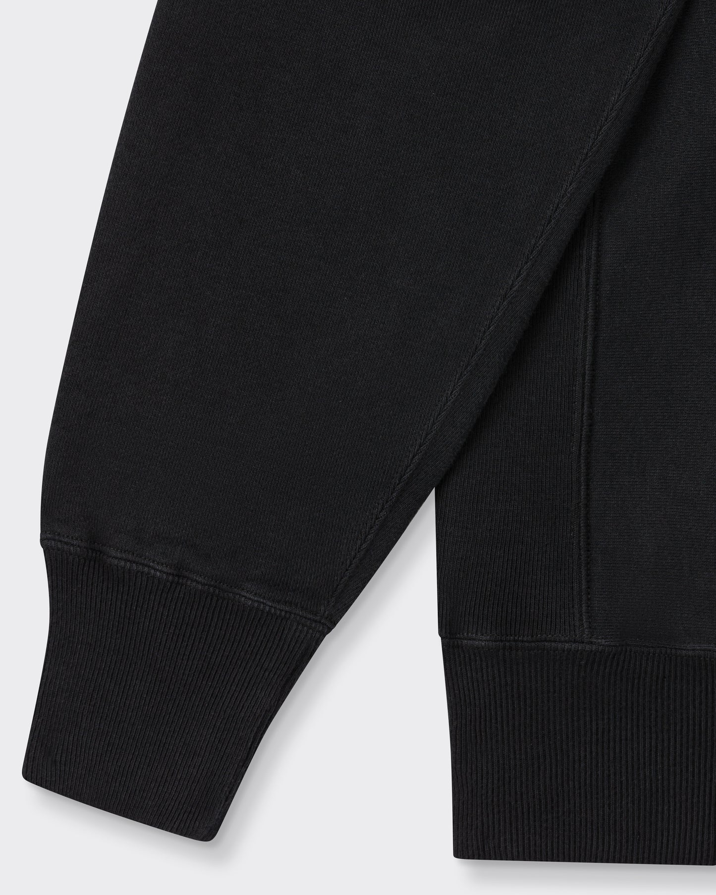 A.PRESSE half zip sweatshirt in black cotton fleece, sleeve and cuff detail