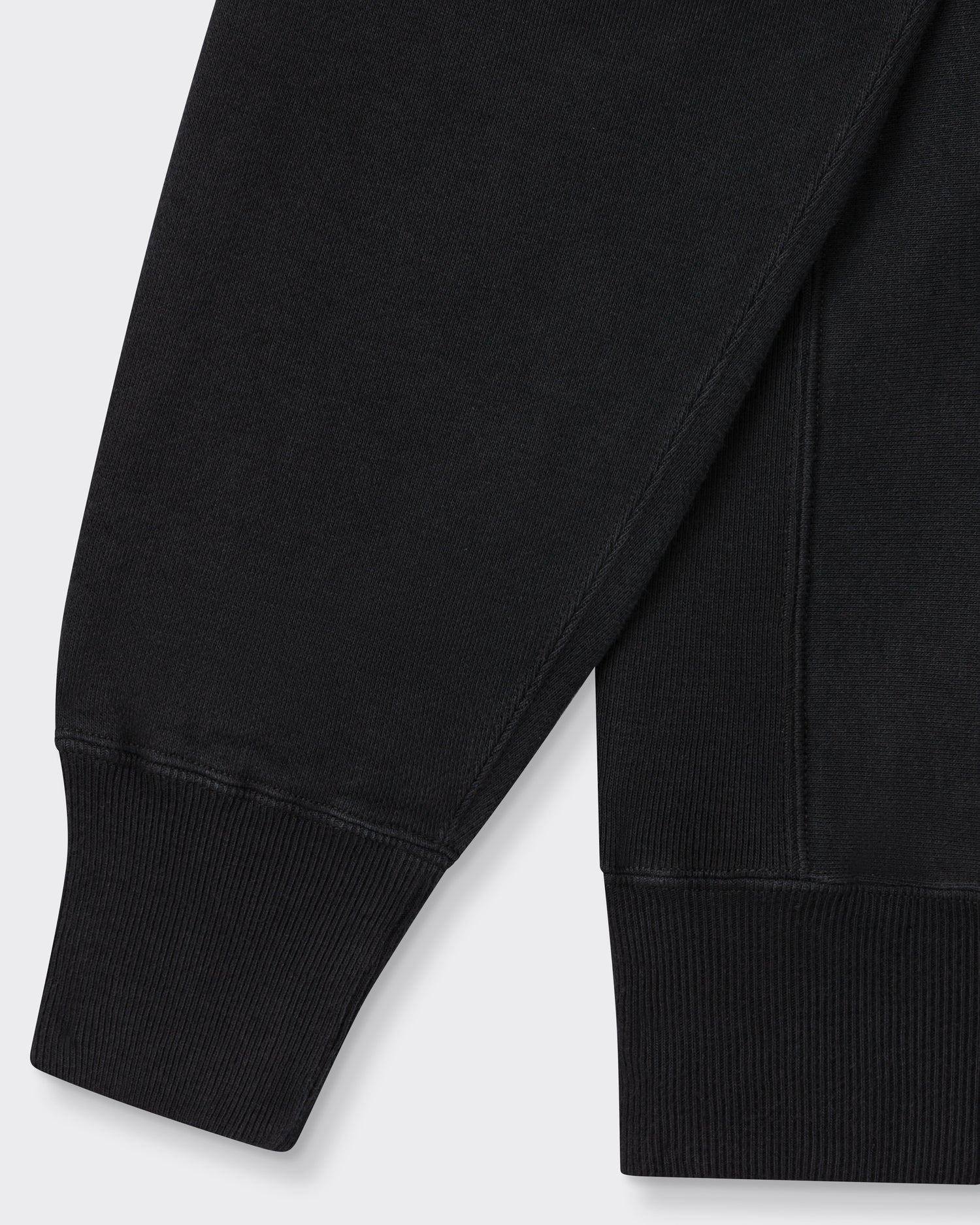 A.PRESSE half zip sweatshirt in black cotton fleece, sleeve and cuff detail