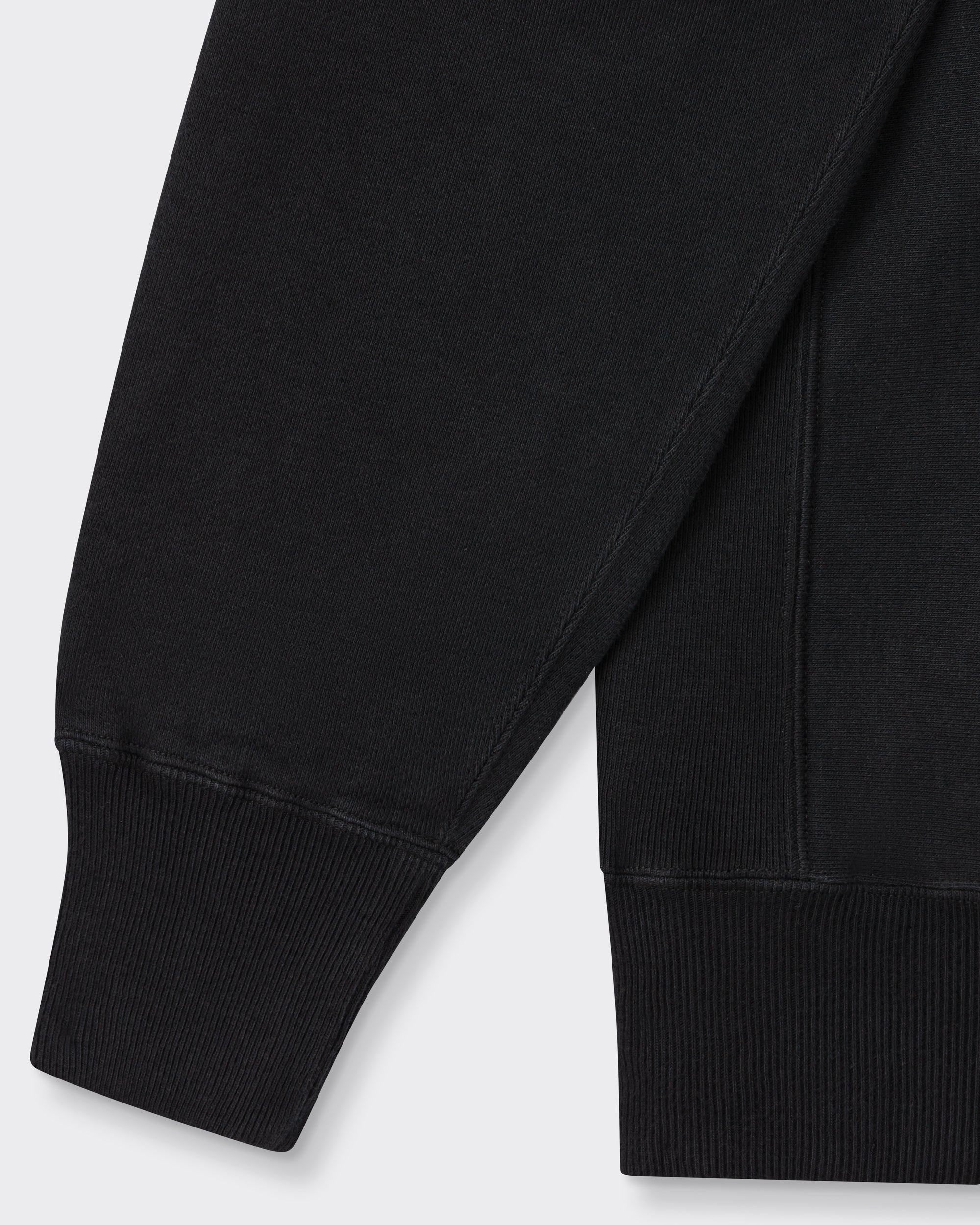A.PRESSE half zip sweatshirt in black cotton fleece, sleeve and cuff detail
