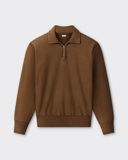 A.PRESSE half zip sweatshirt in brown cotton fleece, front view, made in Japan