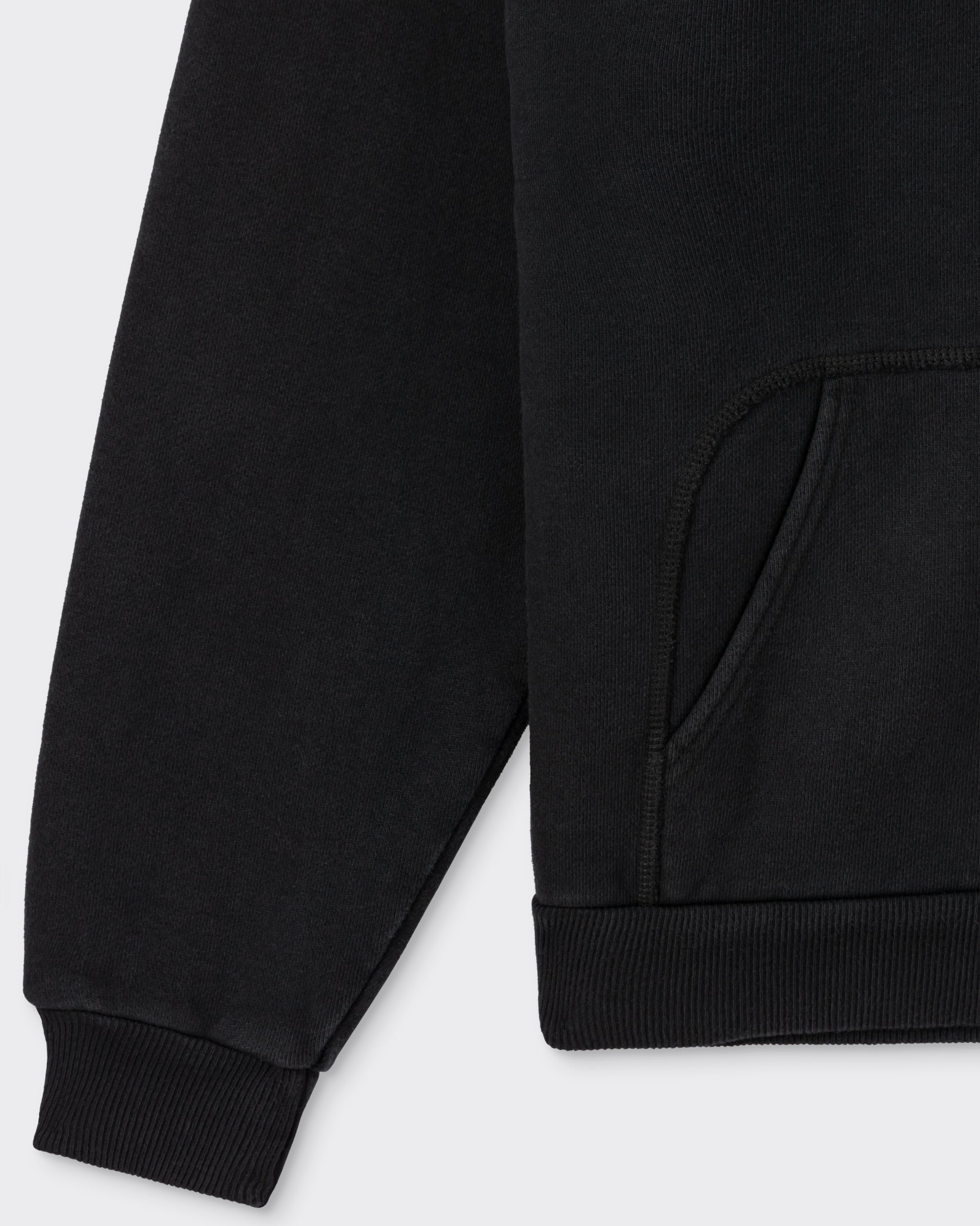 A.PRESSE zip hooded sweatshirt in black cotton fleece, sleeve and cuff detail