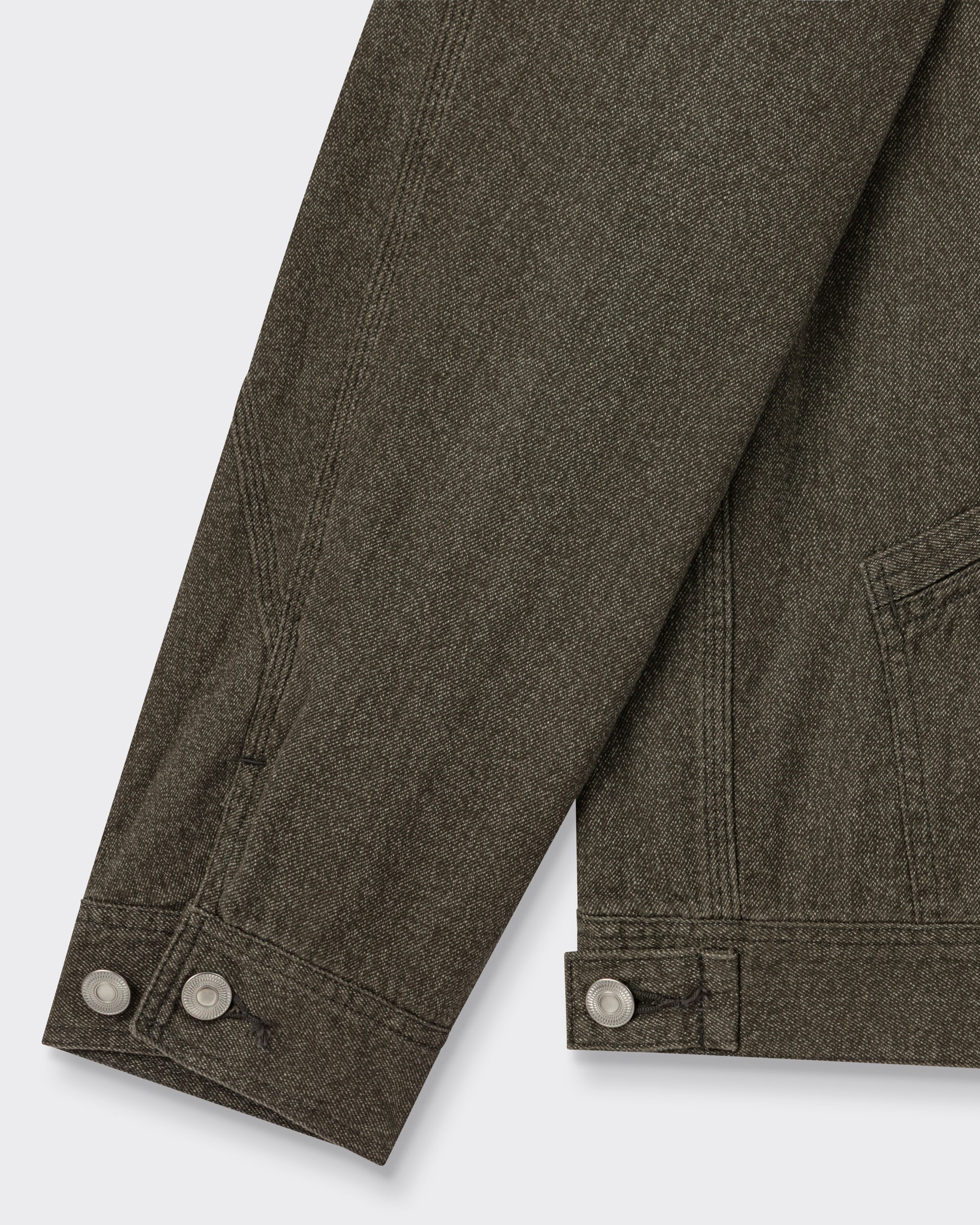 A.PRESSE work jacket in grey cotton chambray, sleeve and cuff detail