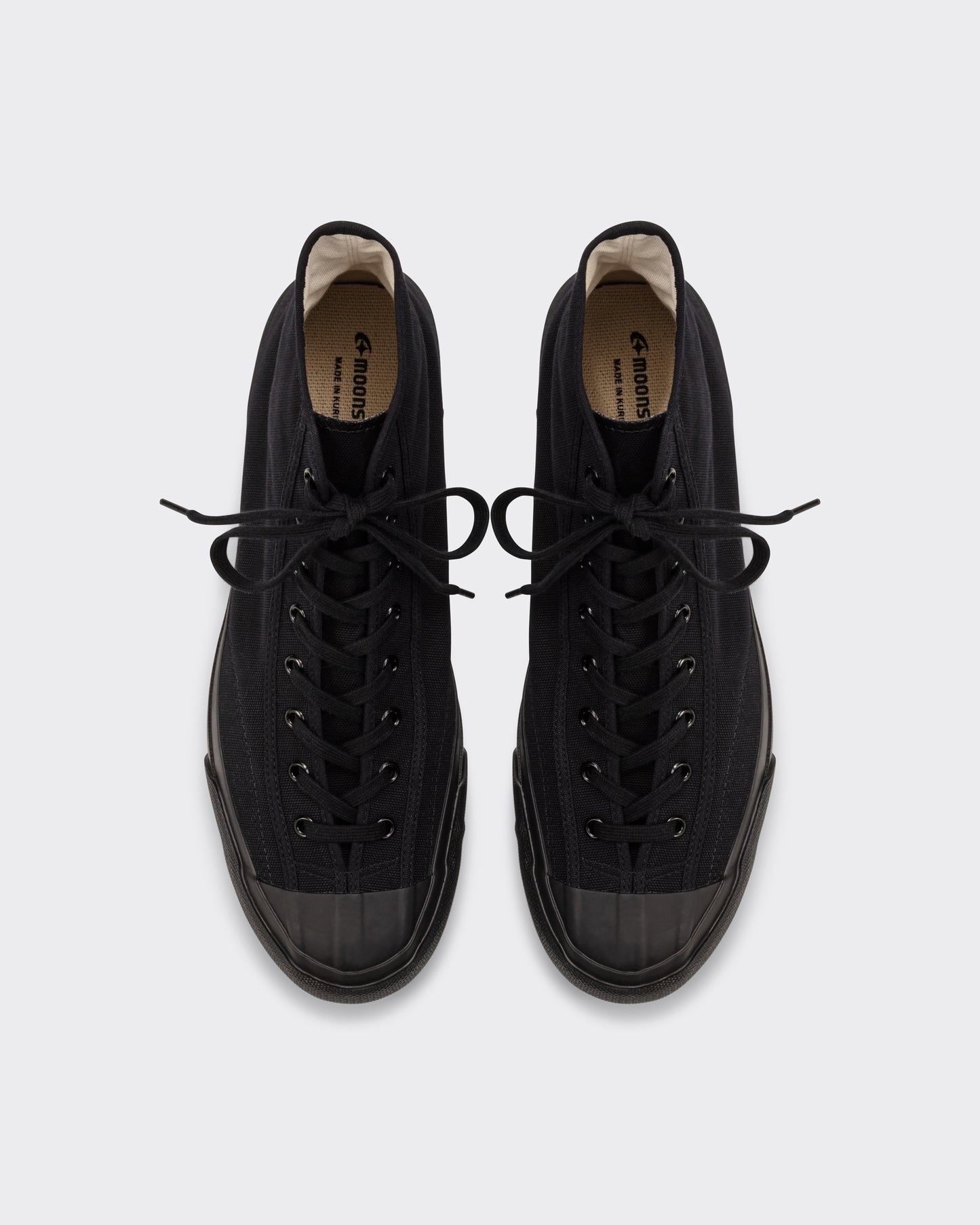Moonstar Gym Classic Hi in black canvas, top view showing the lacing and toe cap