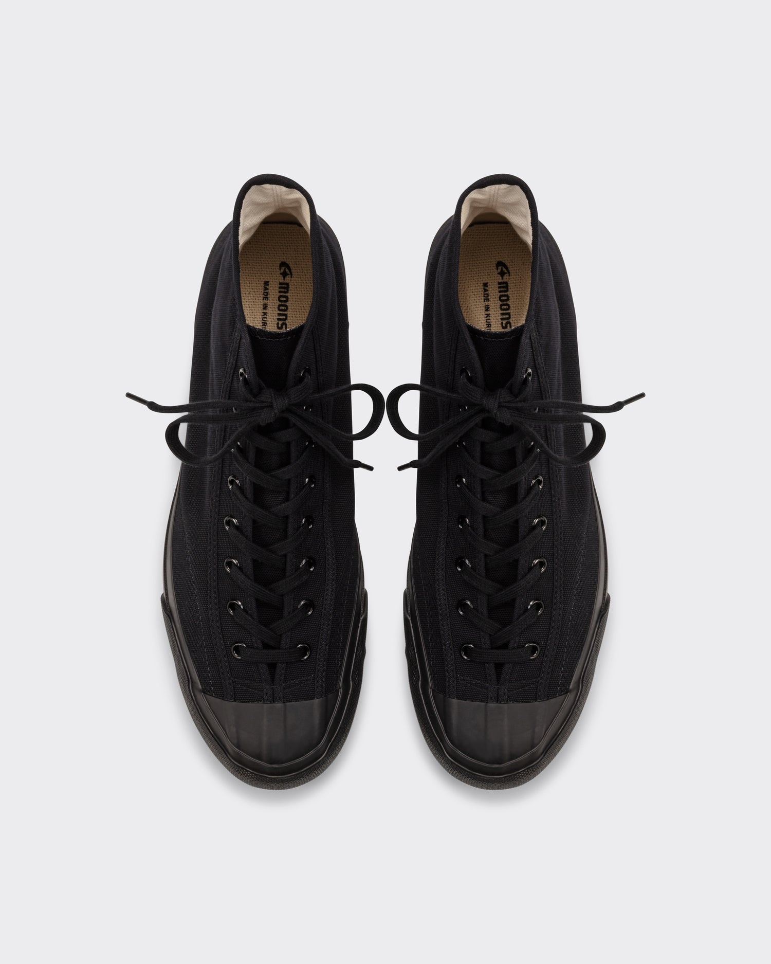Moonstar Gym Classic Hi in black canvas, top view showing the lacing and toe cap