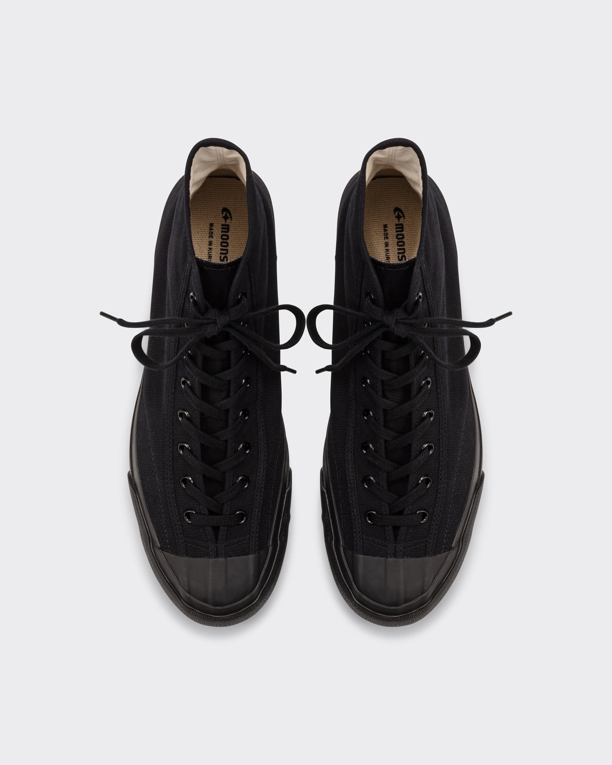 Moonstar Gym Classic Hi in black canvas, top view showing the lacing and toe cap