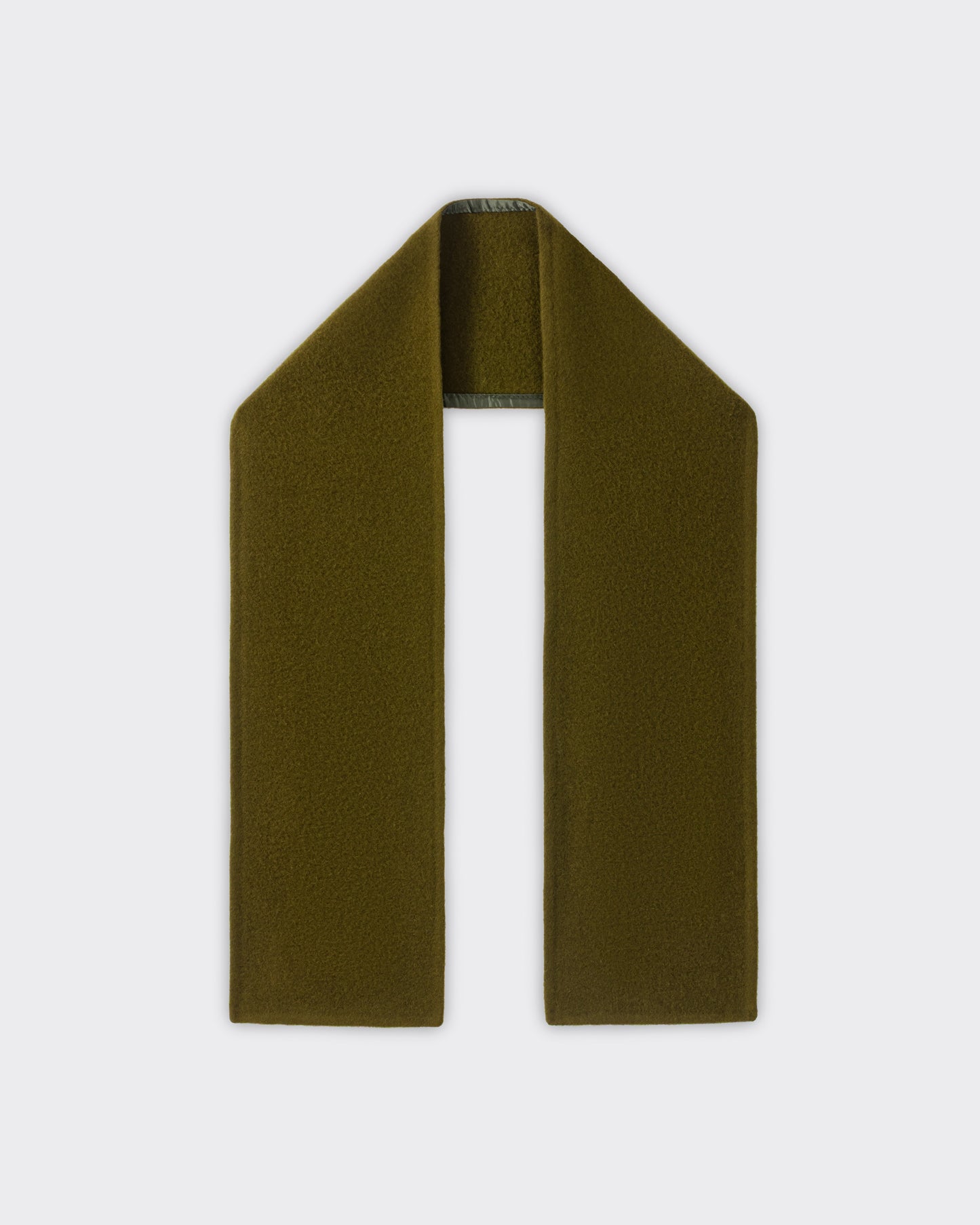 RIER wool fleece scarf in Soil olive green, laid flat