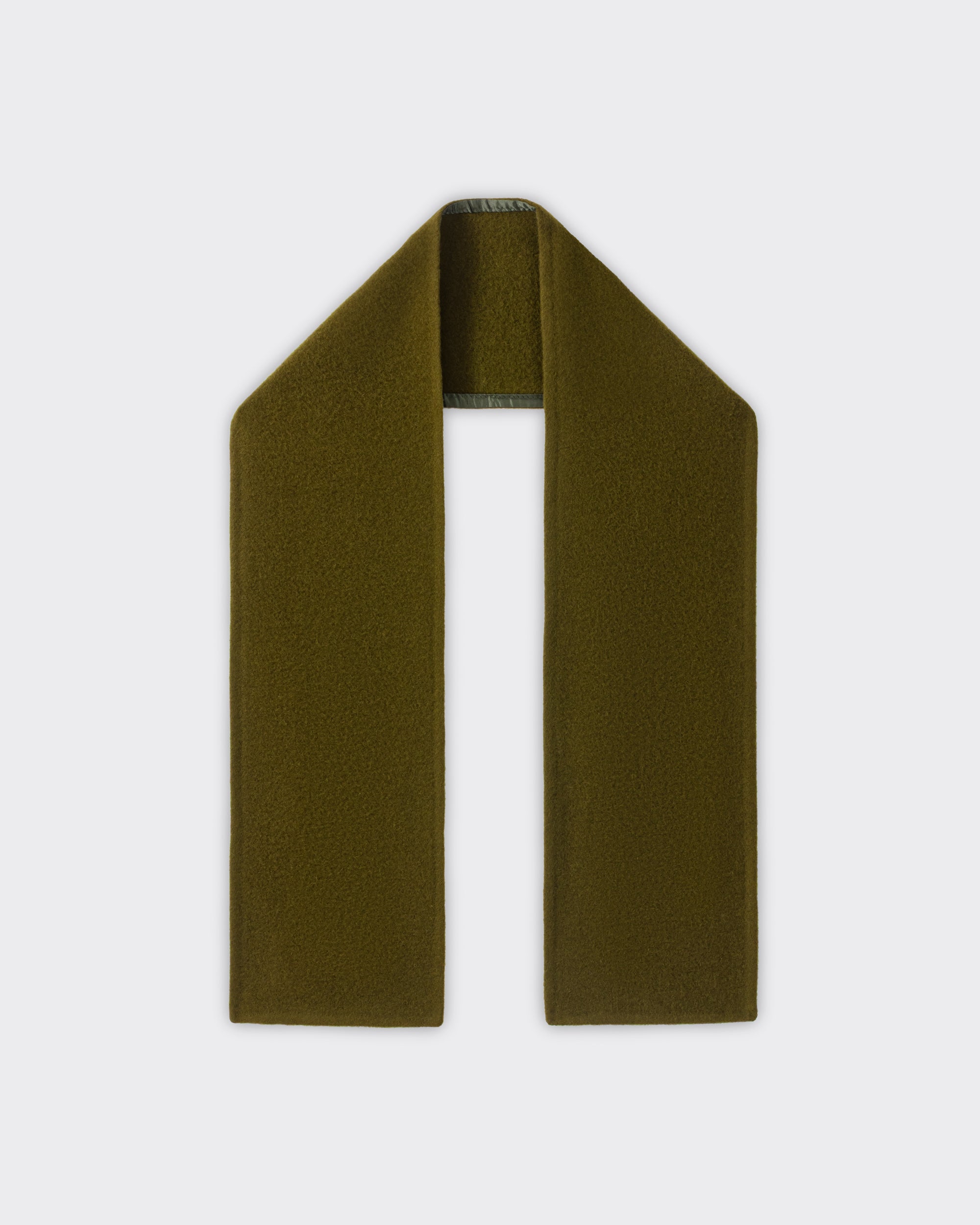 RIER wool fleece scarf in Soil olive green, laid flat