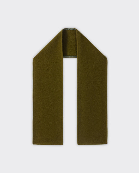 RIER wool fleece scarf in Soil olive green, laid flat