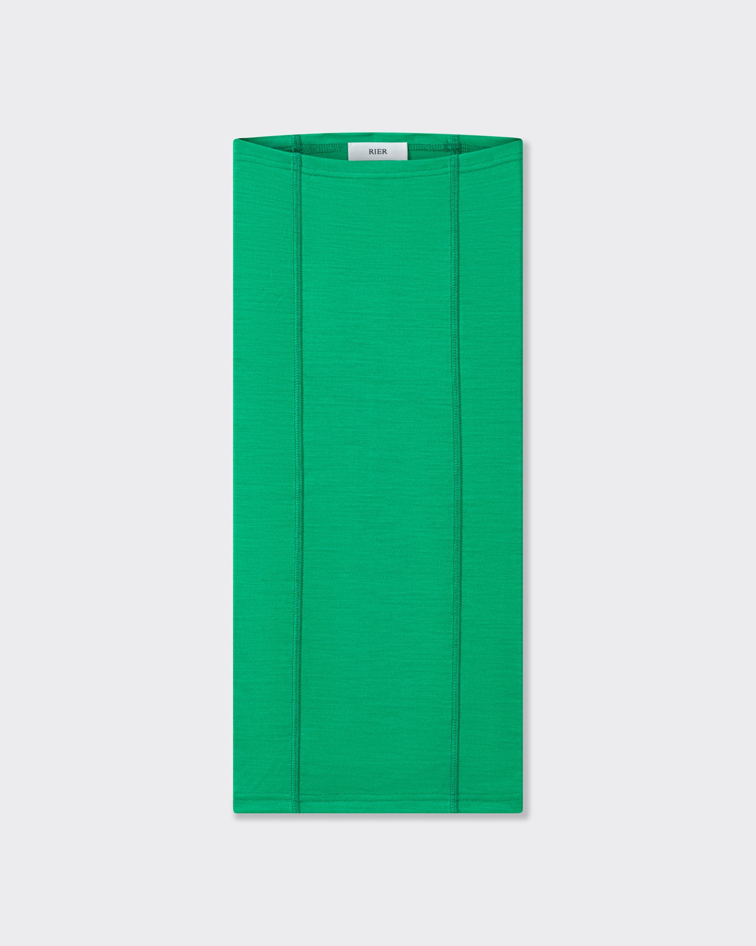 RIER wool jersey neck warmer in emerald green, laid flat