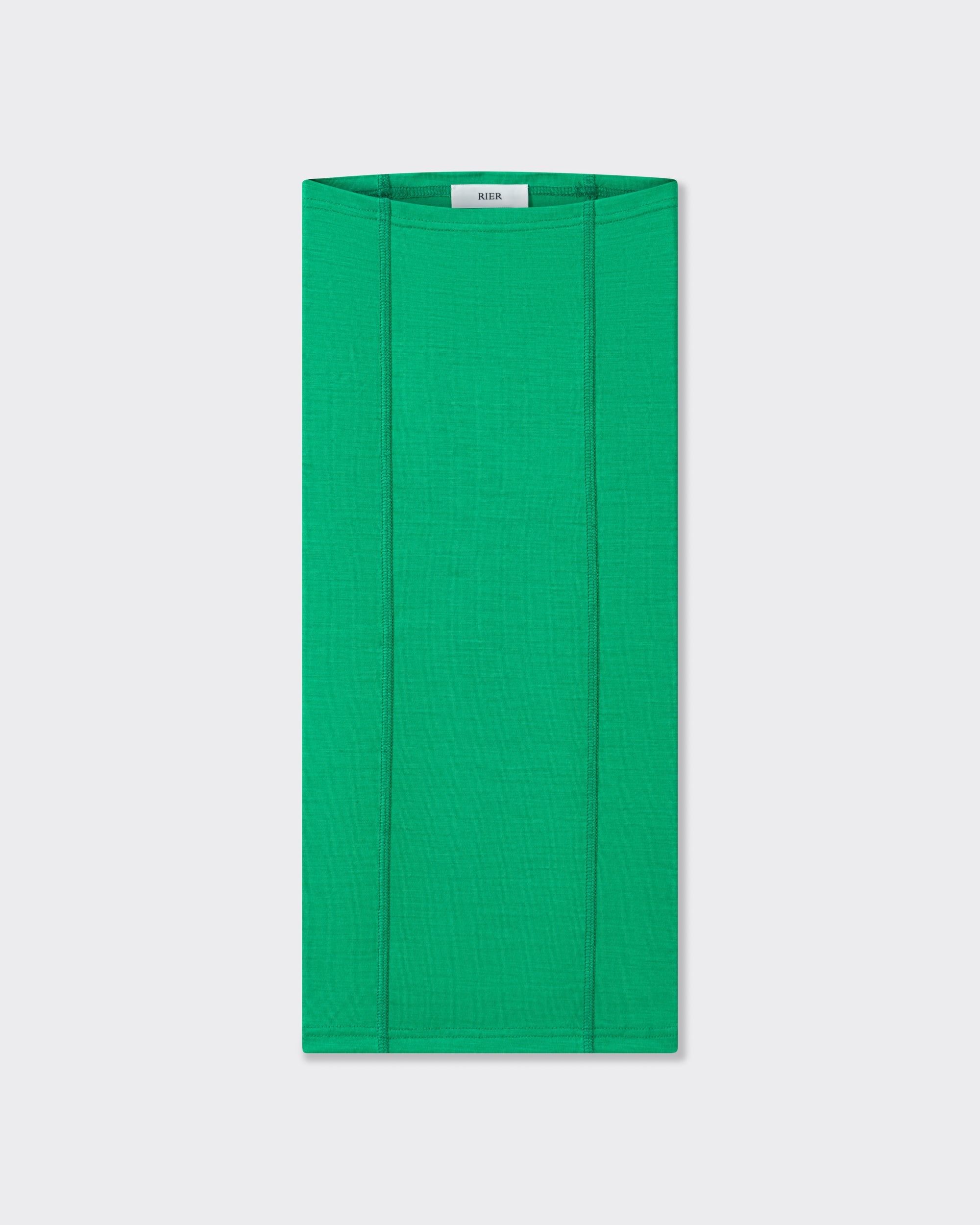 RIER wool jersey neck warmer in emerald green, laid flat