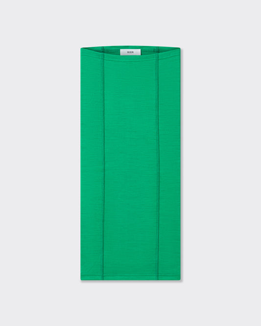 RIER wool jersey neck warmer in emerald green, laid flat