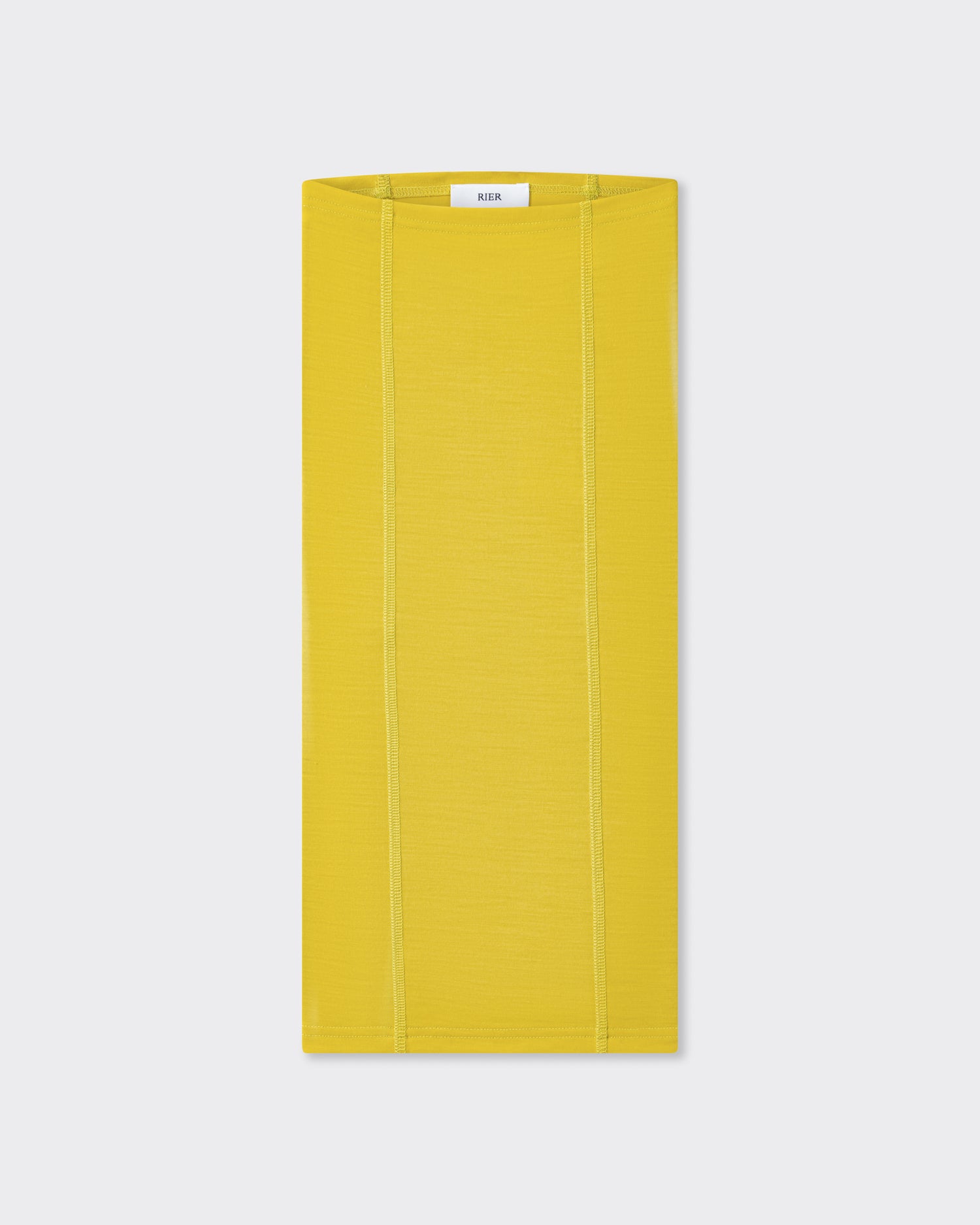 RIER wool jersey neck warmer in Wax mustard yellow, laid flat