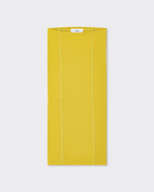 RIER wool jersey neck warmer in Wax mustard yellow, laid flat
