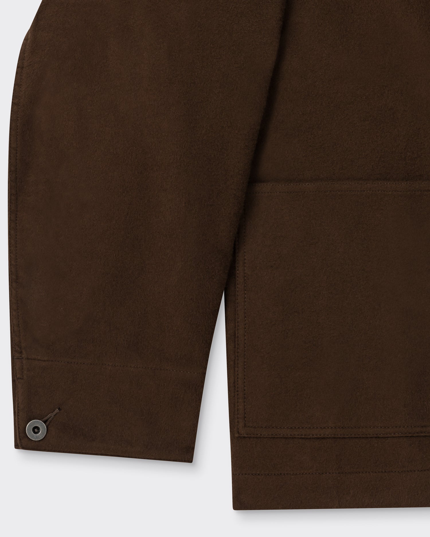 T.T Lot.307 Stand Collar Jacket in dark brown moleskin, sleeve detail