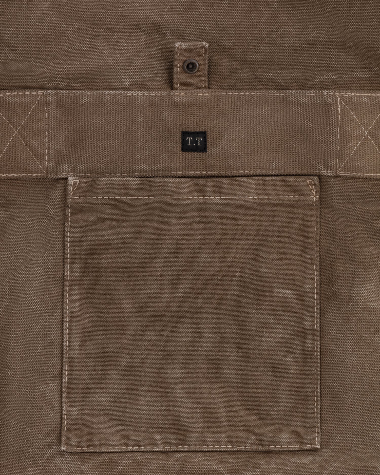 T.T Lot.034 Letter Carrier Bag in brown sulphur-dyed cotton canvas, pocket detail