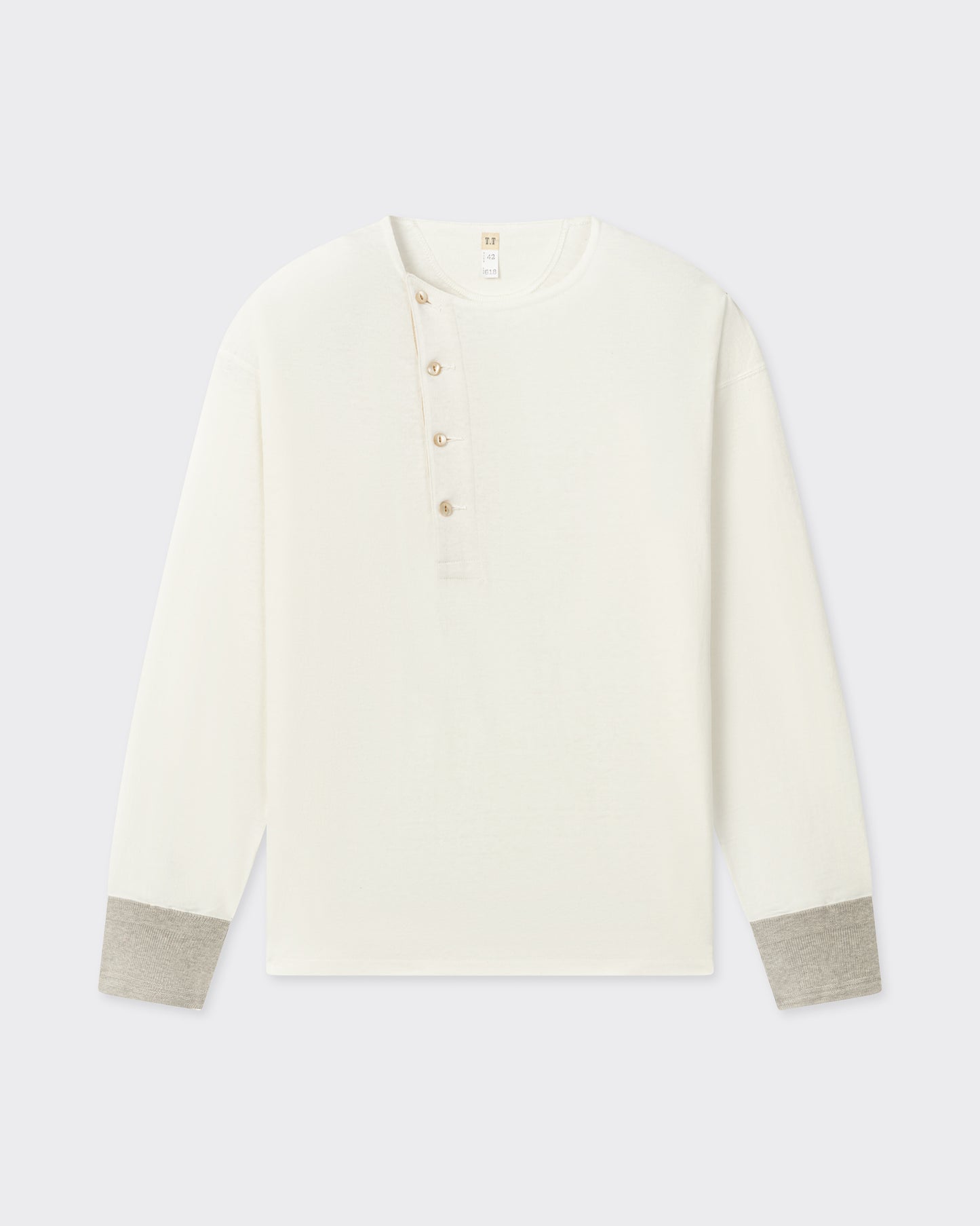 T.T Lot.618 Side Henley Neck in ivory cotton, front view
